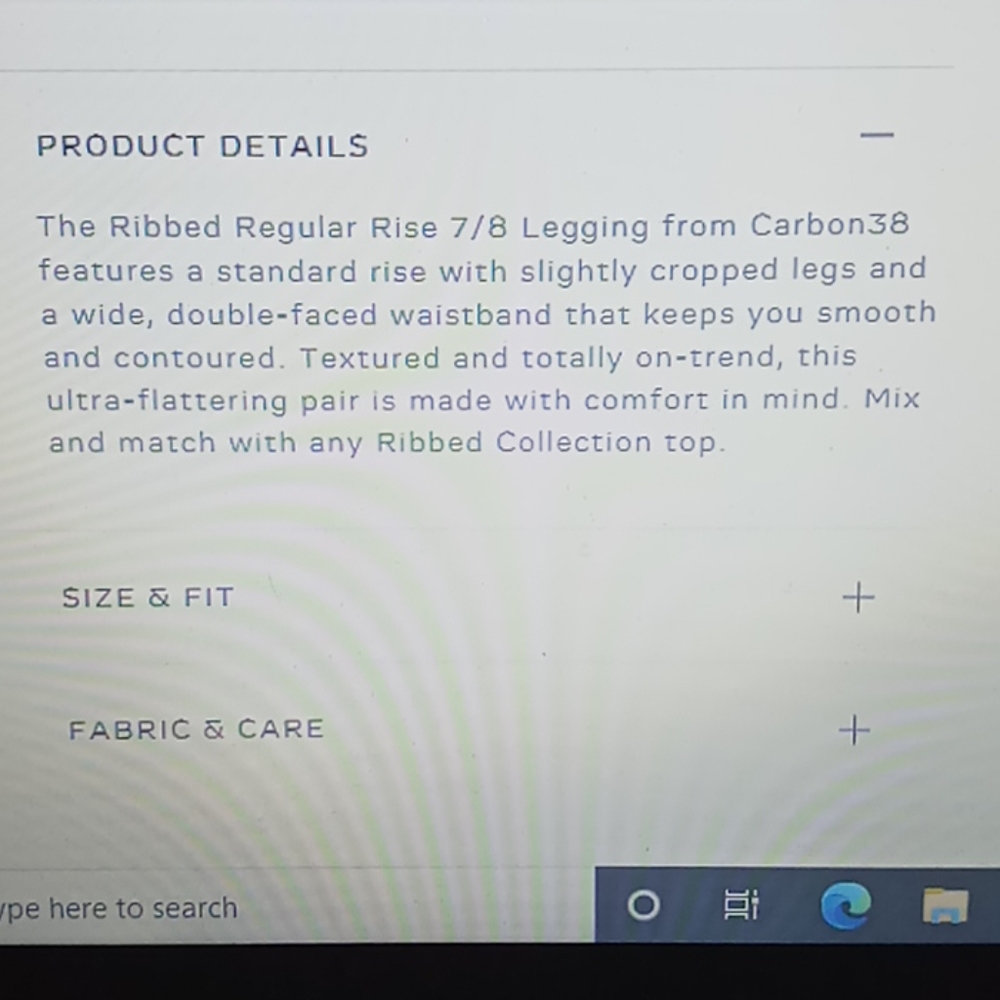Carbon38 Ribbed Regular Rise 7/8 Legging-White - Picture 7 of 12
